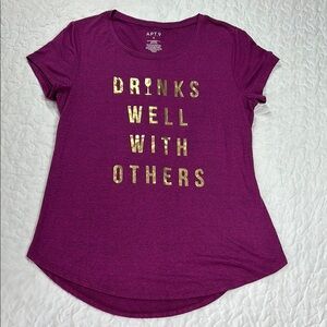 Apt. 9 Purple Graphic T-Shirt with Gold Print Drinks Well With Others size small